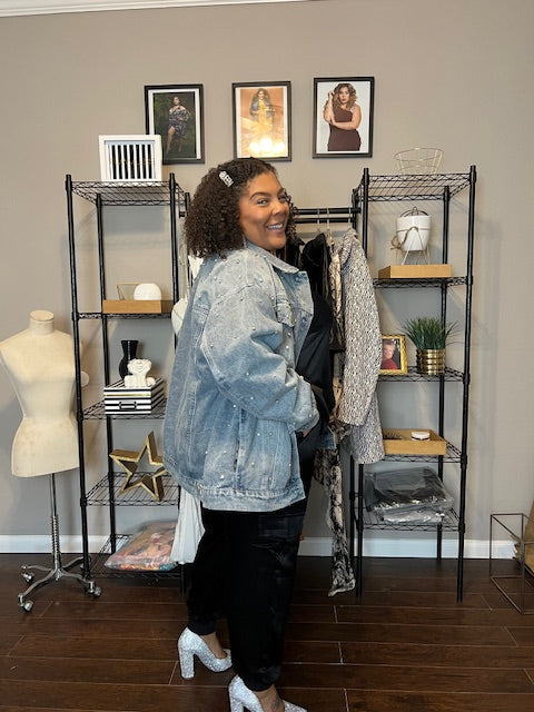 Oversized Bedazzled Denim Jacket image 1