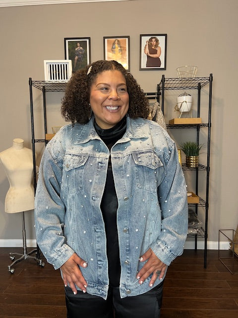Oversized Bedazzled Denim Jacket image 0